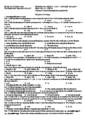 Đề kiểm tra Vật lí lớp 12 lần 1 - Năm học 2016-2017 - Trường THPT Nguyễn Văn Cừ
